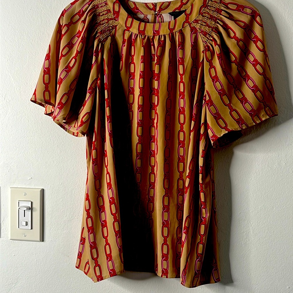 Ann Taylor Medium Petite cream red and purple blouse linked chain